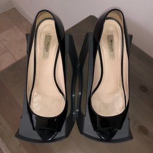 Prada Black Patent Peep Toe